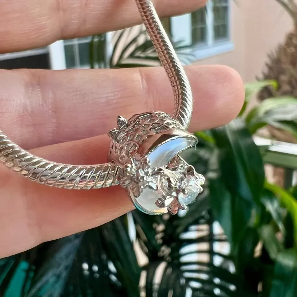 Silver Opalescent Moon Charm